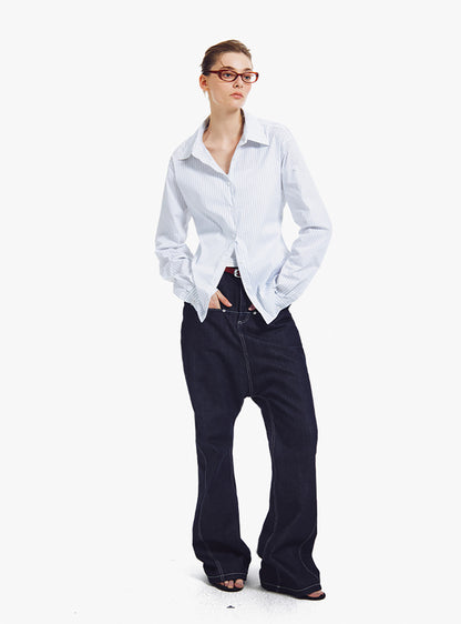 Classic Striped Convertible Long-Sleeve Shirt