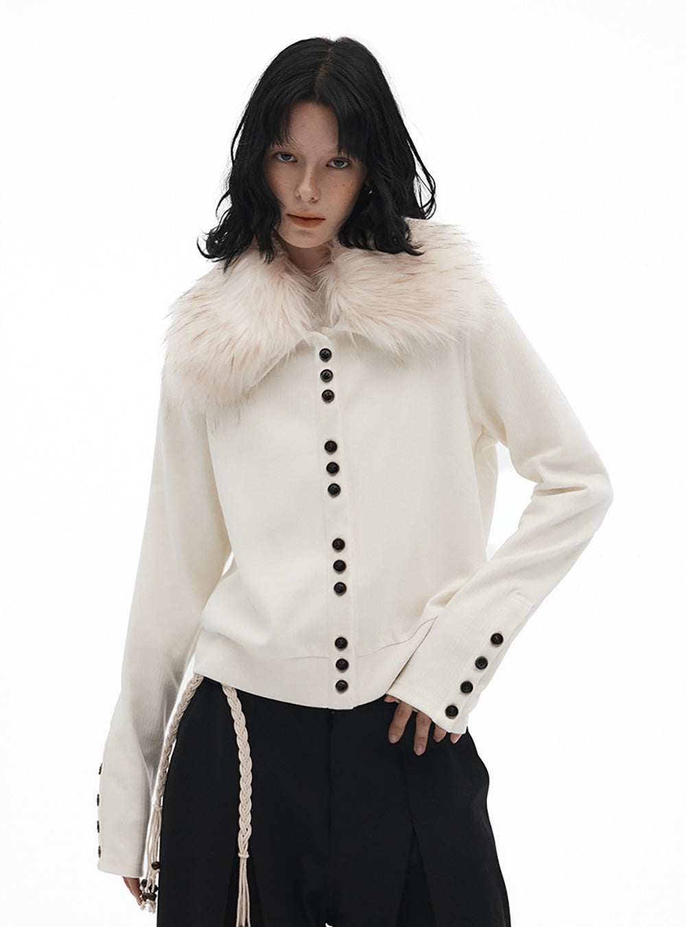 Detachable Faux Fur Collar Knit Cardigan