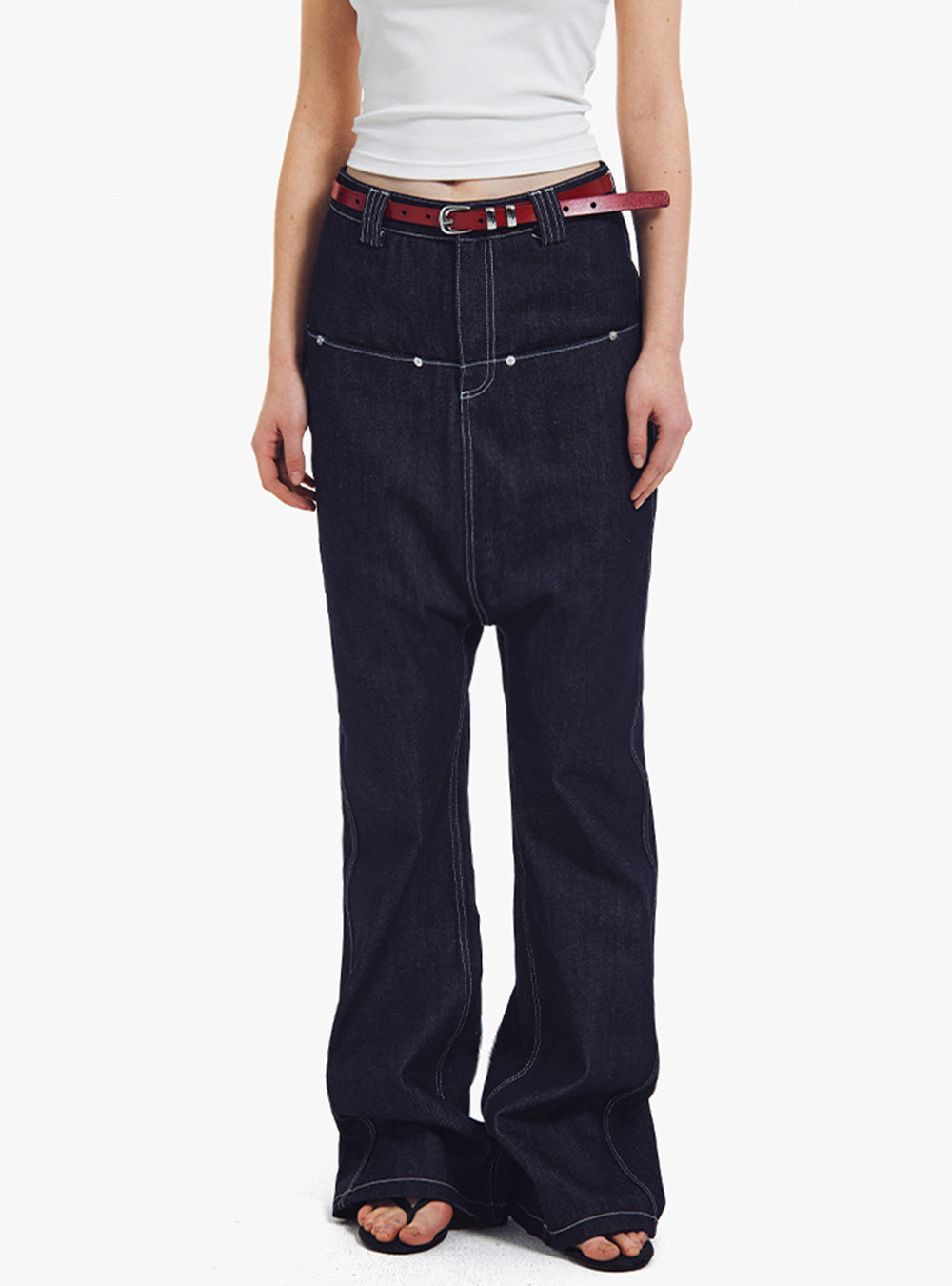 Contrast Stitch Drop-Crotch Denim Pants