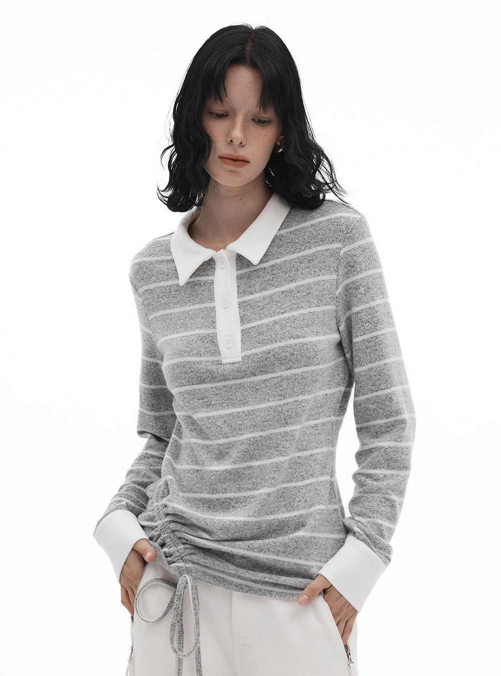 Striped Knit Polo Pullover (2color)