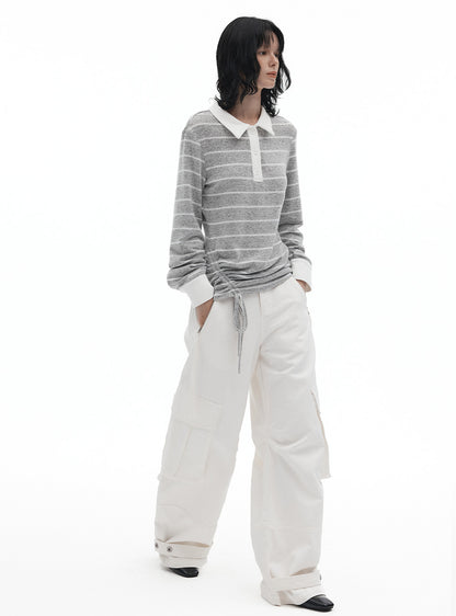 Striped Knit Polo Pullover (2color)