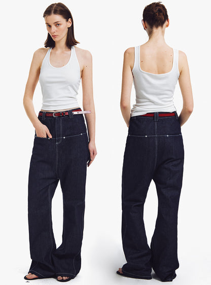 Contrast Stitch Drop-Crotch Denim Pants