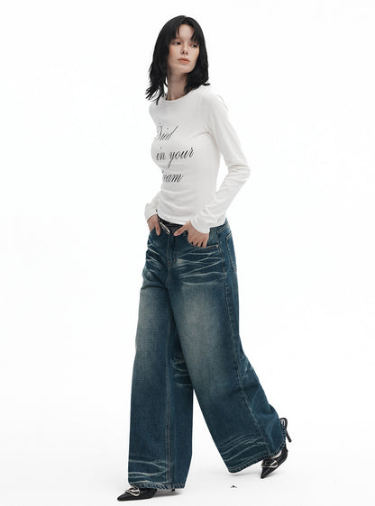 Printed Letter Slim-Fit Long Sleeve T-Shirt (2type)