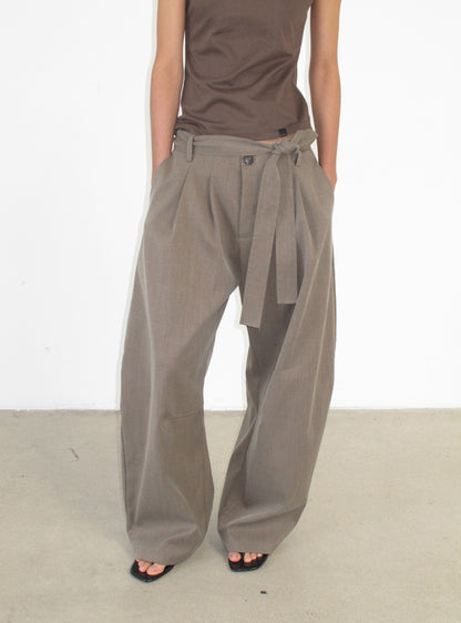 Frosted Texture Belted Wide Pants