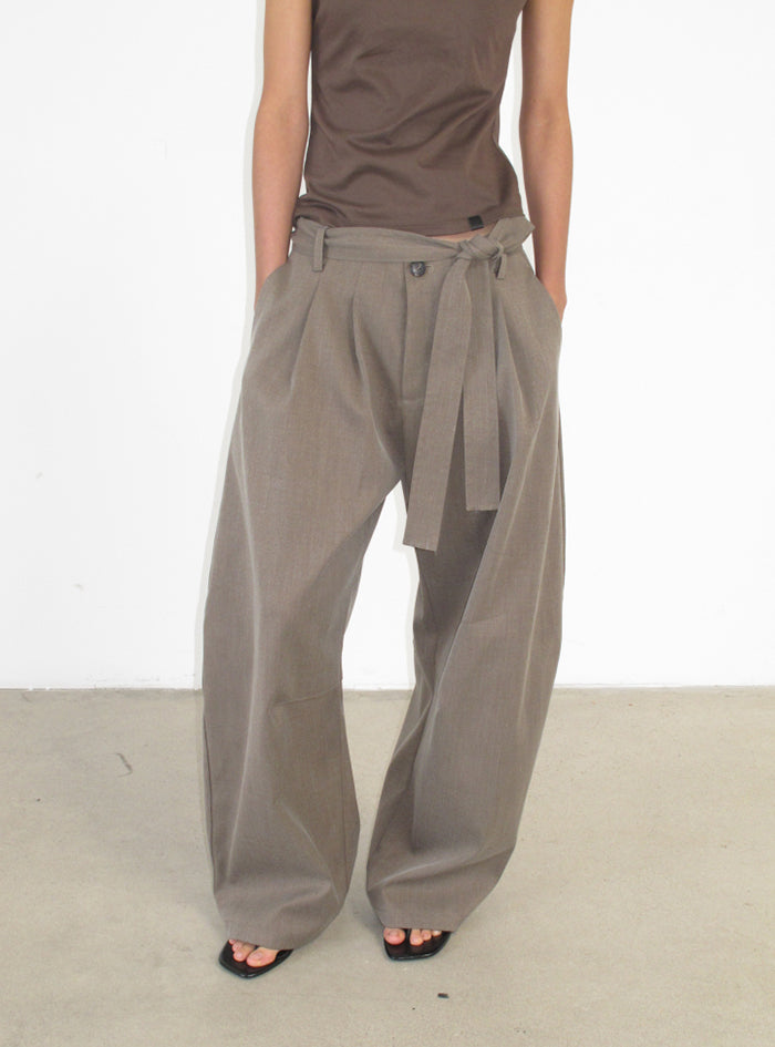 Frosted Texture Belted Wide Pants