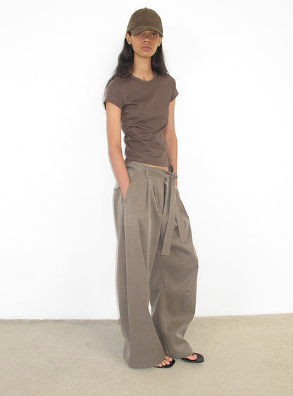 Frosted Texture Belted Wide Pants