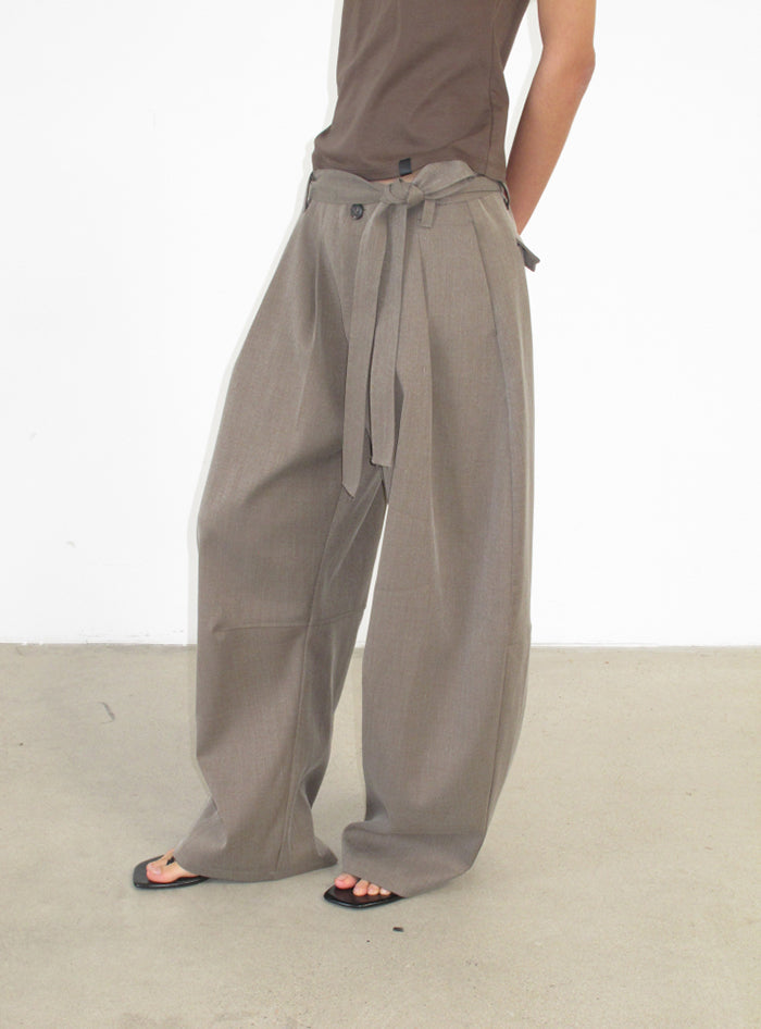 Frosted Texture Belted Wide Pants