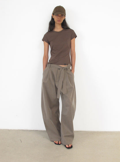 Frosted Texture Belted Wide Pants