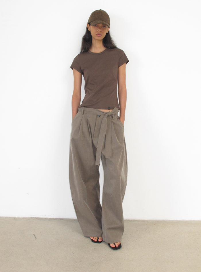 Frosted Texture Belted Wide Pants