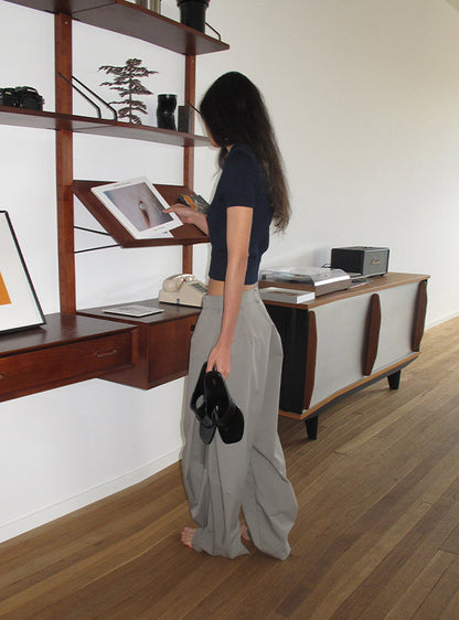 Asymmetrical Waist Wide-Leg Pants