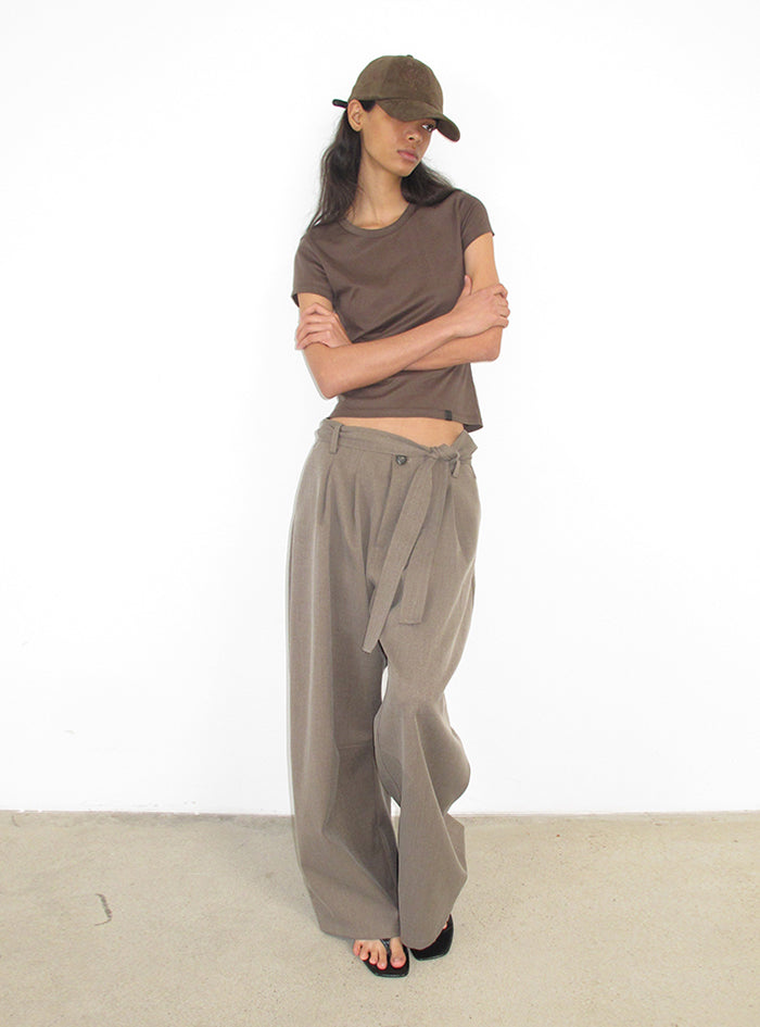 Frosted Texture Belted Wide Pants