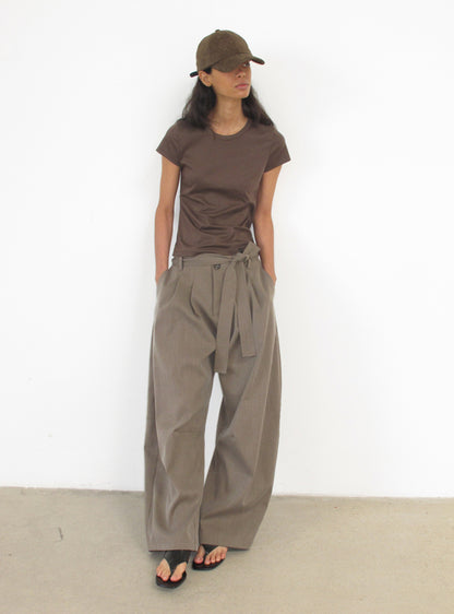 Frosted Texture Belted Wide Pants