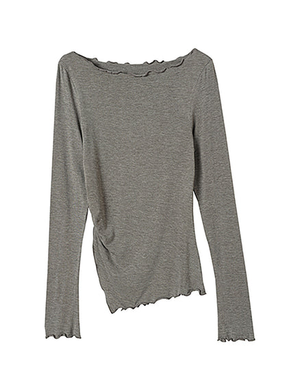 Off-Shoulder Ruffled Edge Long Sleeve Top (2color)